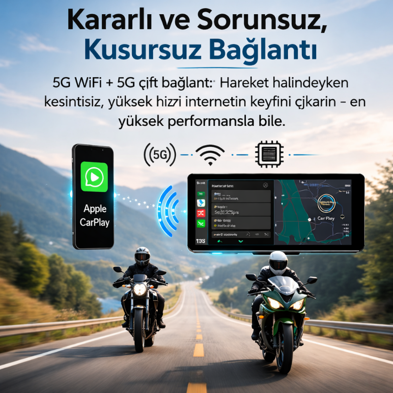 MotoEkran® Su Geçirmez Kablosuz CarPlay & Android Auto Ekranı